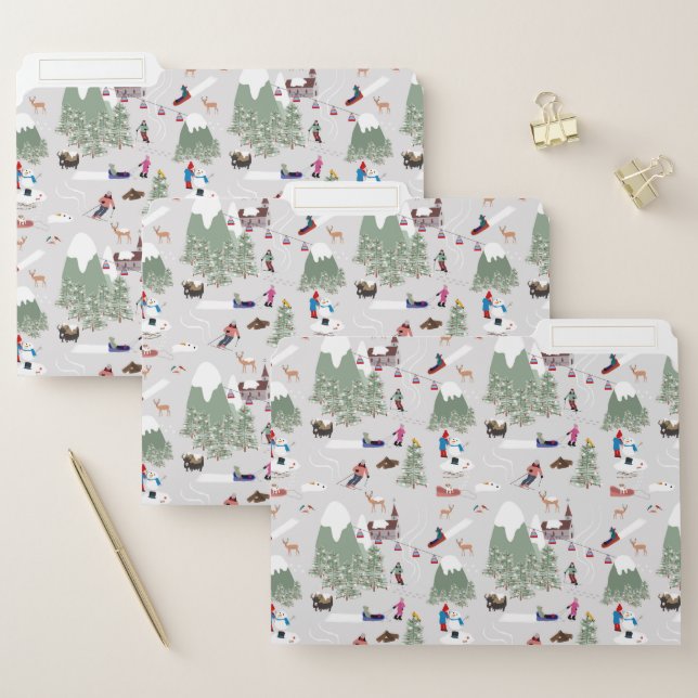 Winter Snow Skiing Mountain Ski Slopes Landscape File Folder (Set)
