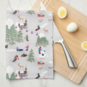 Winter Snow Skiing Mountain Ski Slopes Landscape Kitchen Towel