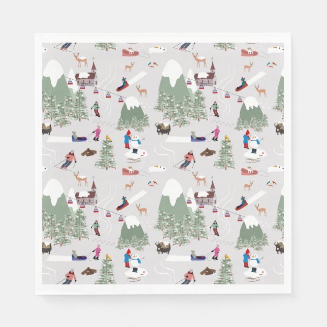 Winter Snow Skiing Mountain Ski Slopes Landscape Napkins (Front)