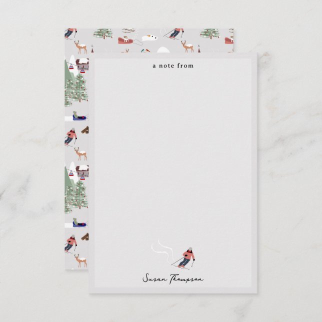 Winter Snow Skiing Mountain Ski Slopes Landscape Note Card (Front/Back)