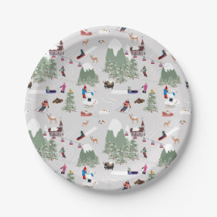 Winter Snow Skiing Mountain Ski Slopes Landscape Paper Plates