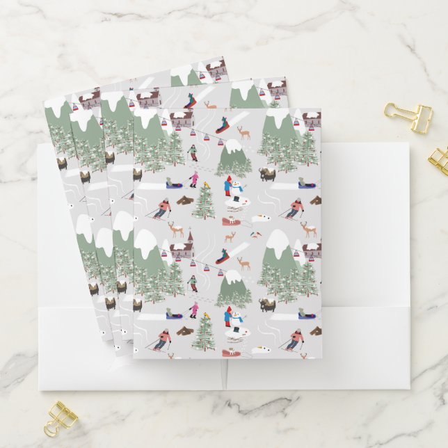 Winter Snow Skiing Mountain Ski Slopes Landscape Pocket Folder (In Situ)