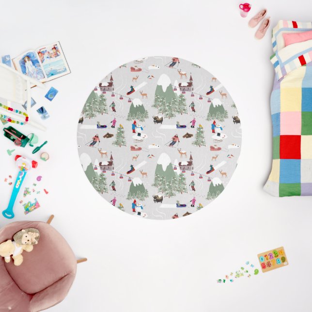 Winter Snow Skiing Mountain Ski Slopes Landscape Rug (Insitu (Babyroom))