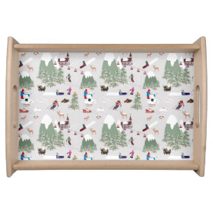 Winter Snow Skiing Mountain Ski Slopes Landscape Serving Tray