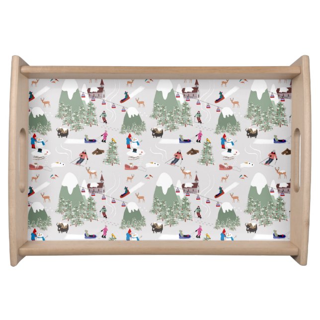 Winter Snow Skiing Mountain Ski Slopes Landscape Serving Tray (Front)
