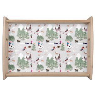 Winter Snow Skiing Mountain Ski Slopes Landscape Serving Tray