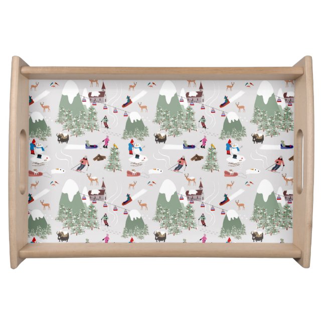 Winter Snow Skiing Mountain Ski Slopes Landscape Serving Tray (Front)