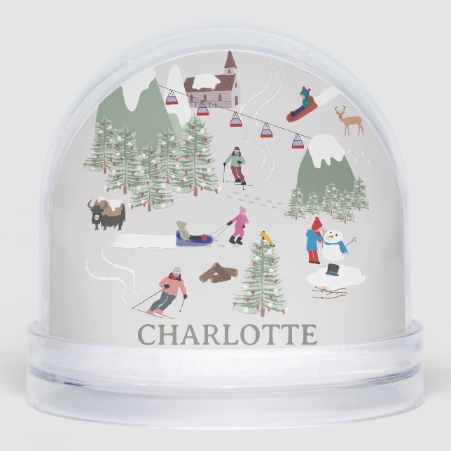 Winter Snow Skiing Mountain Ski Slopes Landscape Snow Globe (Front)