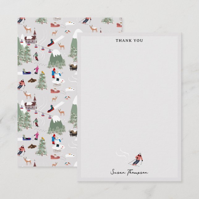 Winter Snow Skiing Mountain Ski Slopes Landscape Thank You Card (Front/Back)