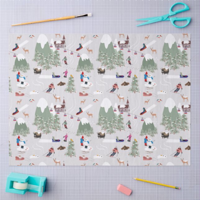Winter Snow Skiing Mountain Ski Slopes Landscape Tissue Paper (Craft)