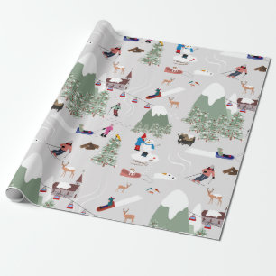 Winter Snow Skiing Mountain Ski Slopes Landscape Wrapping Paper