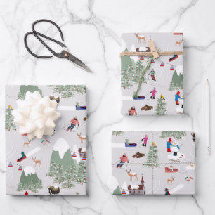 Winter Snow Skiing Mountain Ski Slopes Landscape Wrapping Paper Sheets