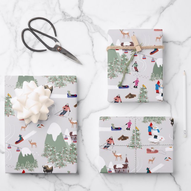 Winter Snow Skiing Mountain Ski Slopes Landscape Wrapping Paper Sheets (Front)