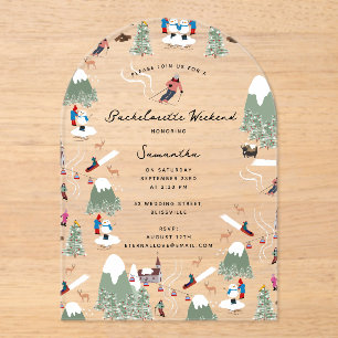 Winter Snow Skiing Ski Bachelorette Weekend Acrylic Invitations