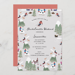 Winter Snow Skiing Ski Bachelorette Weekend Invitation