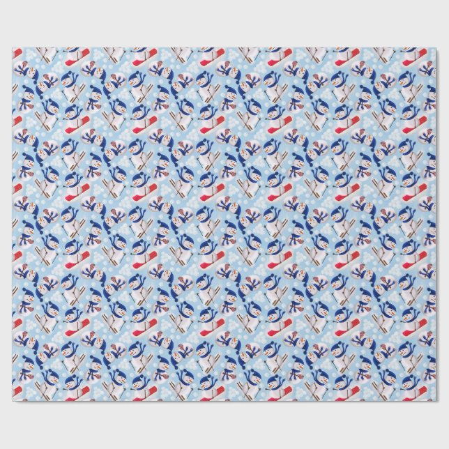 Winter Snow Skiing Snowman Gift/Christmas Wrap Wrapping Paper (Flat)