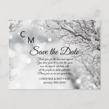 Winter Snow Snowflakes Wedding Save The Date Announcement Postcard by UniqueWeddingShop at Zazzle