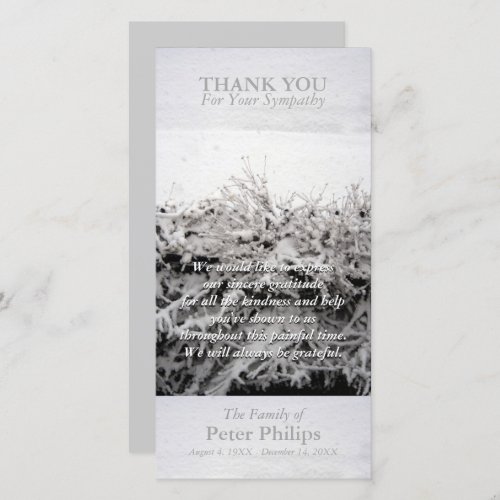 Winter Snow Sympathy Thank You Photo card