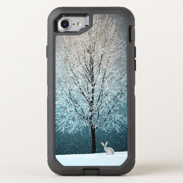 winter snow tree blue christmas art otterbox iPhone case (Back)