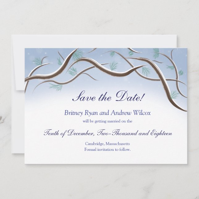 Winter Snow Tree Branches Save the Date Card (Front)