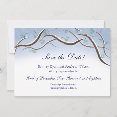 Winter Snow Tree Branches Save the Date Card