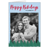 Winter Snow Trees Blue Happy Holidays Photo Card