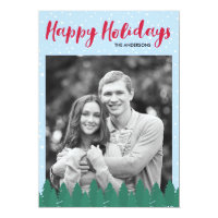Winter Snow Trees Blue Happy Holidays Photo Card