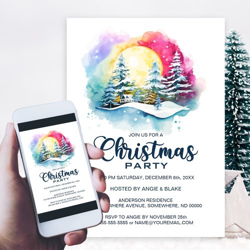 Winter Snow Trees Christmas Party Invitation