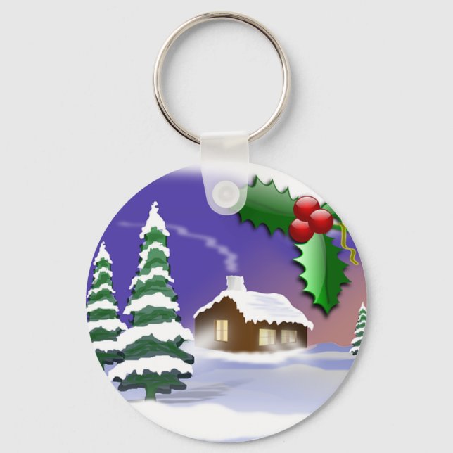 Winter Snow Trees Home Christmas Peace Destiny Keychain (Front)