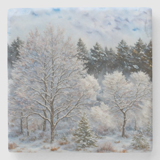 Winter Snow Trees Nature Art Coaster (Front)