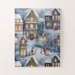 Winter Snow Village At Night Jigsaw Puzzle at Zazzle