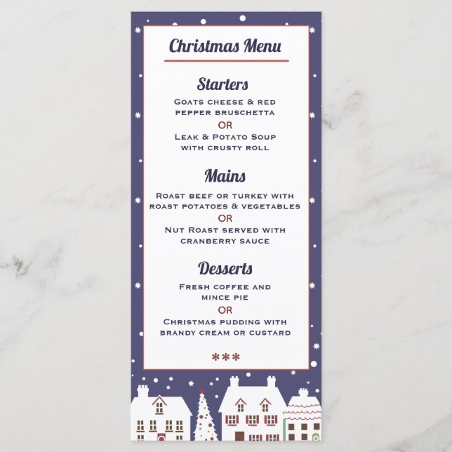 Winter Snow Village Christmas Menu (Front)