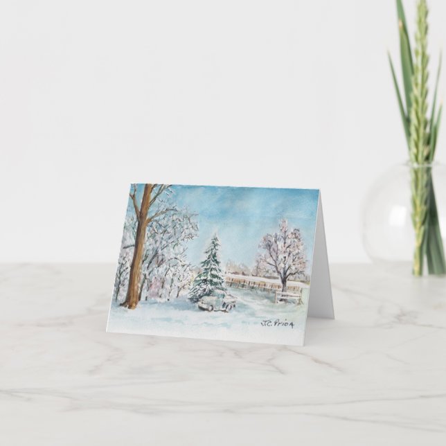 Winter Snow Watercolor Painting Holiday Card (Front)