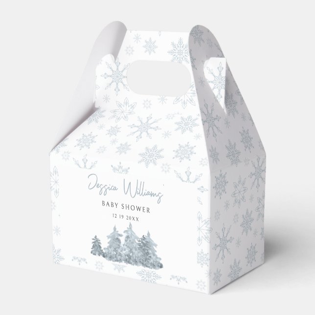 Winter snow with pine trees baby shower favor box (Front Side)