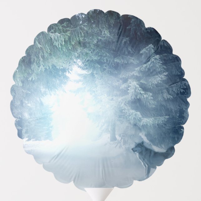 Winter Snow with Wolves in Evergreen Forest Balloon (Back)