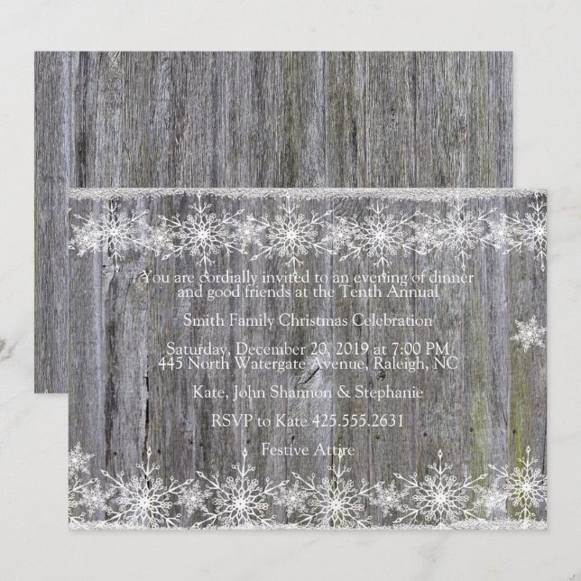 Winter Snow Wood Christmas Party Invitation (Front/Back)