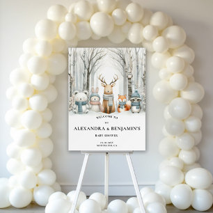 Winter Snow Woodland Cute Baby Shower Welcome Sign