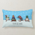Winter Snowballing Penguins Christmas Cartoon Lumbar Pillow