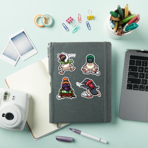 Winter Snowballing Penguins Christmas Cartoon Sticker