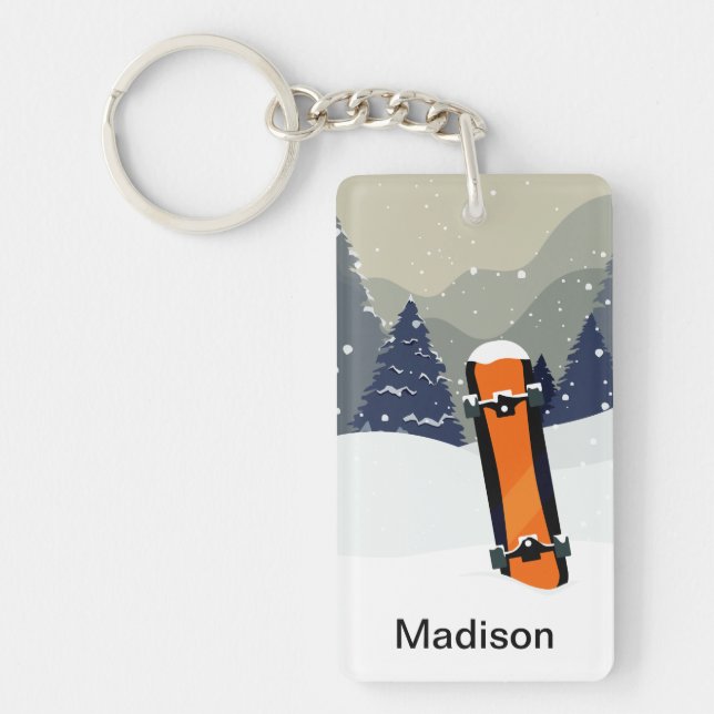 Winter Snowboard custom name key chain (Front)