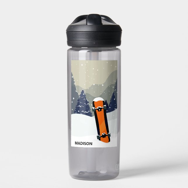 Winter Snowboard custom name Water Bottle (Front)