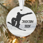 Winter Snowboarding Custom Name And Date Ornament at Zazzle