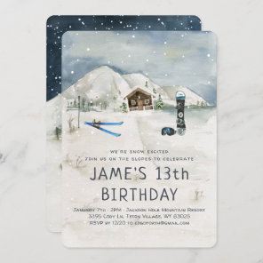 Winter Snowboarding Skiing Birthday Invitation
