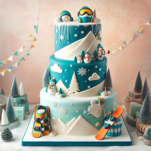 WINTER SNOWBOARDING THEME  KIDS BIRTHDAY CAKE CARD