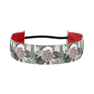 Winter snowed pink rose drawing athletic headband