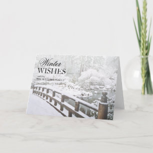 Winter Snowfall at the Japanese Garden Holiday Card