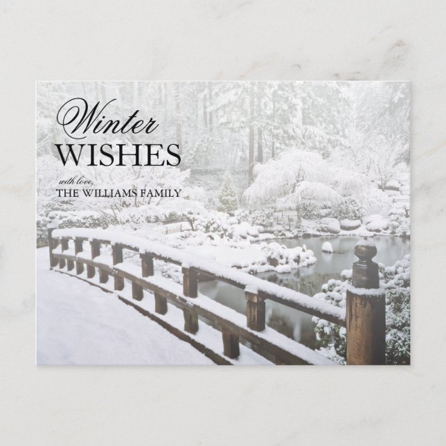 Winter Snowfall at the Japanese Garden Postcard (Front)
