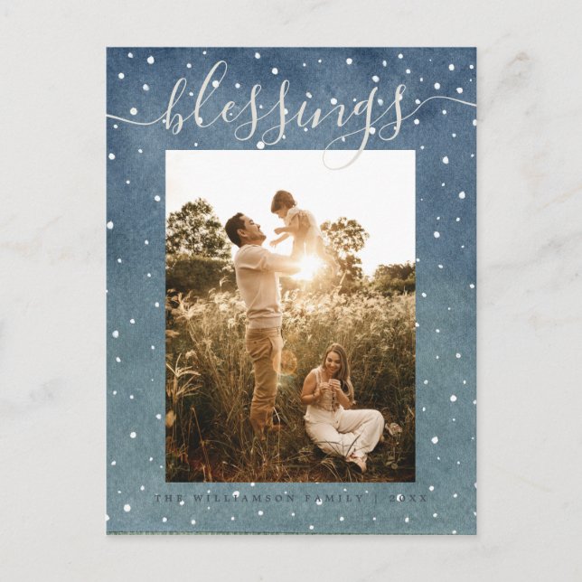 Winter Snowfall Blessings Blue Christmas Holiday Postcard (Front)