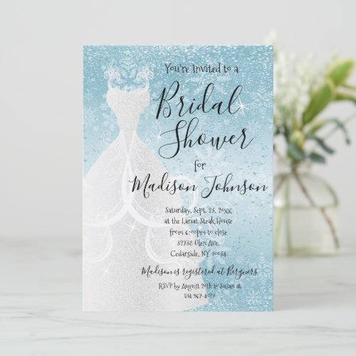  Winter Snowfall Bridal Shower  _ Baby Blue Invitation