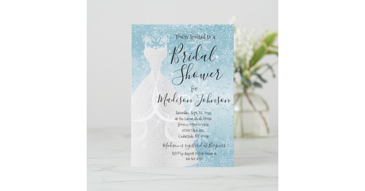 Winter Snowfall Bridal Shower - Baby Blue Invitation | Zazzle